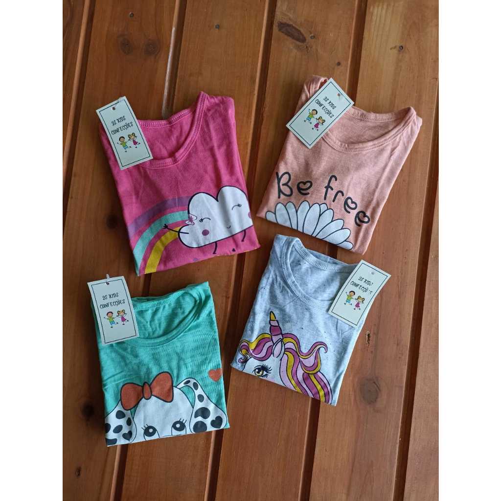 Camiseta Infantil Feminina kit com 5 peças Manga longa
