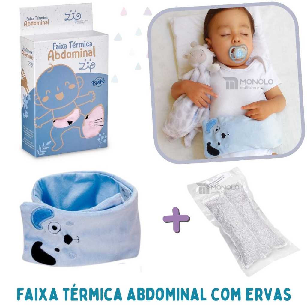 Faixa Térmica Abdominal c/ Ervas Bebês Alivia Cólica Gases Cinta Semente Anti Gases Acalma Baby
