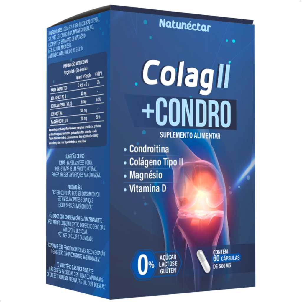 Colágeno Tipo 2 + Condroitina + Vitamina D + Magnésio 60 Cápsulas