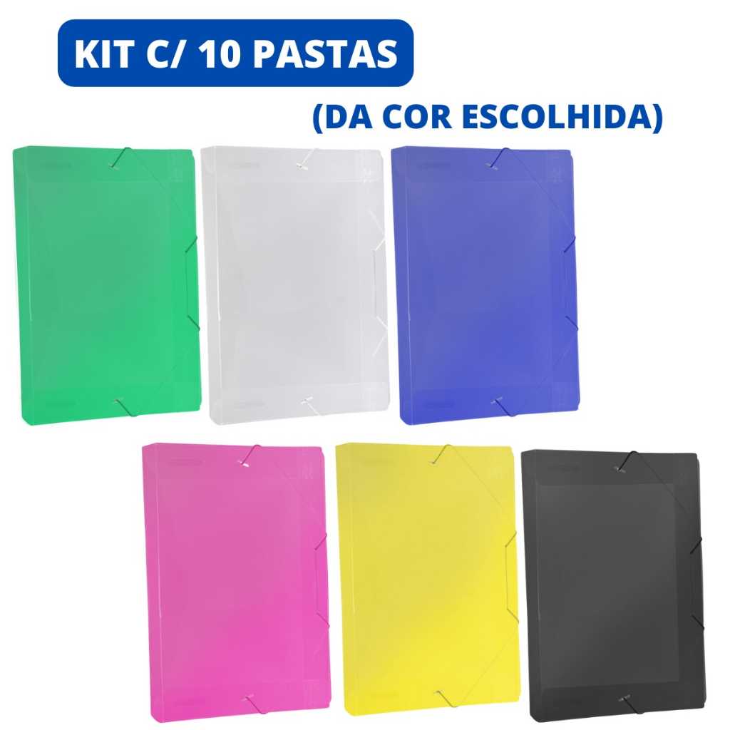 Kit C/ 10 Pastas Aba Elástico Plástica Oficio PP 20mm Documentos