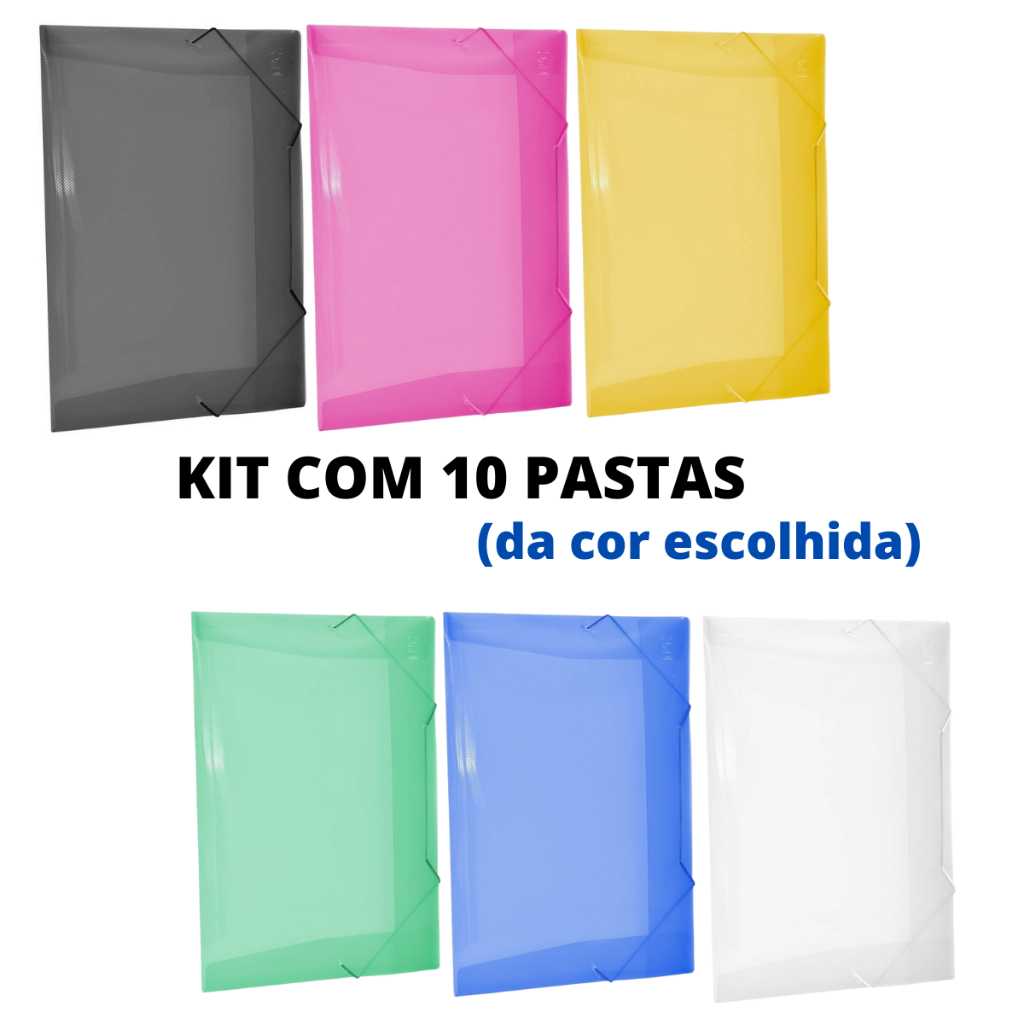 Kit C/ 10 Pastas Aba Elástico Plásticas Ofício Line Documentos