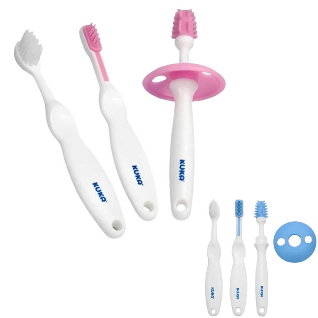 Kit Higiene Dental Bebê Escova de dentes I Primeiros Dentinhos Kuka +3meses Rosa/Azul Cerdas Macias