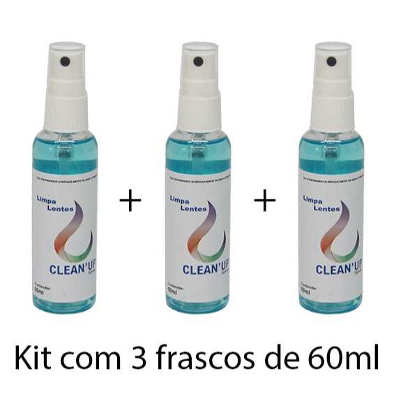 Kit de 3 Limpa Lentes 60ml Para Limpeza do Óculos, Tela do Celular, TV, PC, Câmera - PROMOÇÃO