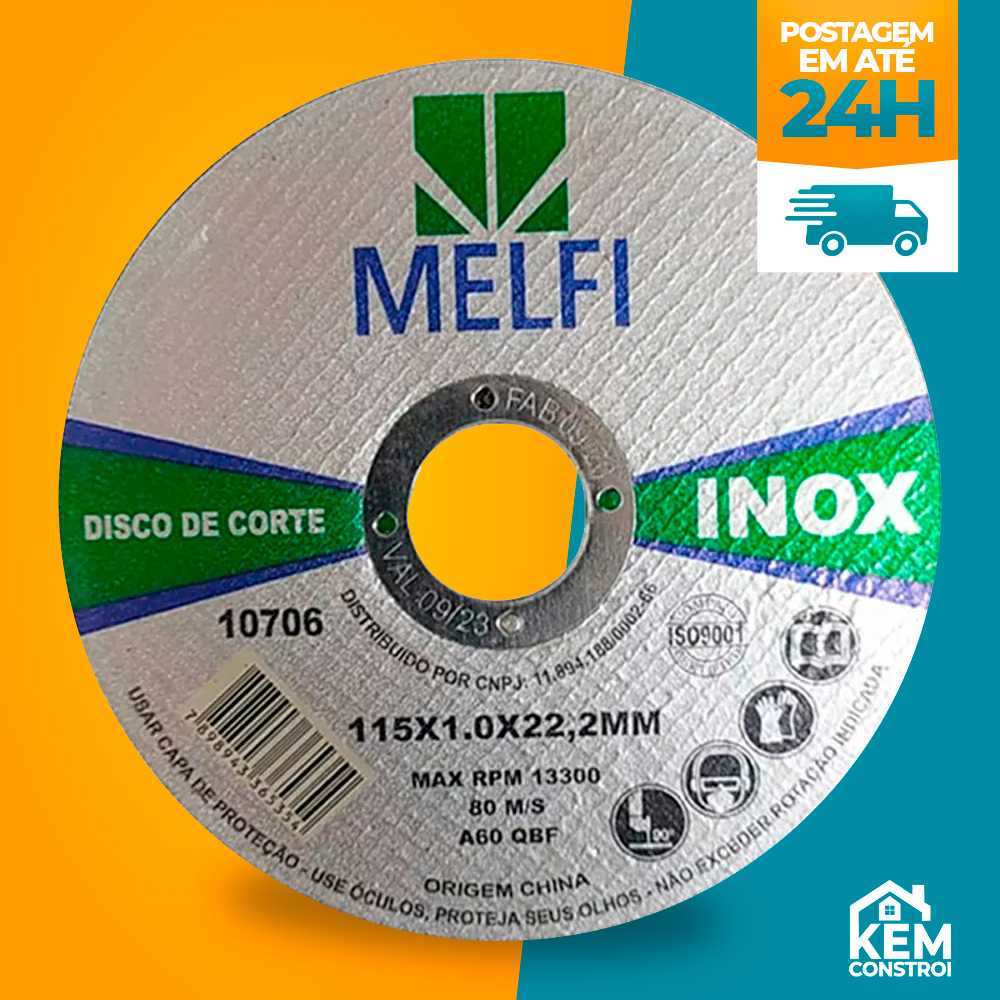 Kit 10 Disco de Corte Inox 4.1 2 X 1,0mm Esmerilhadeira Melfi