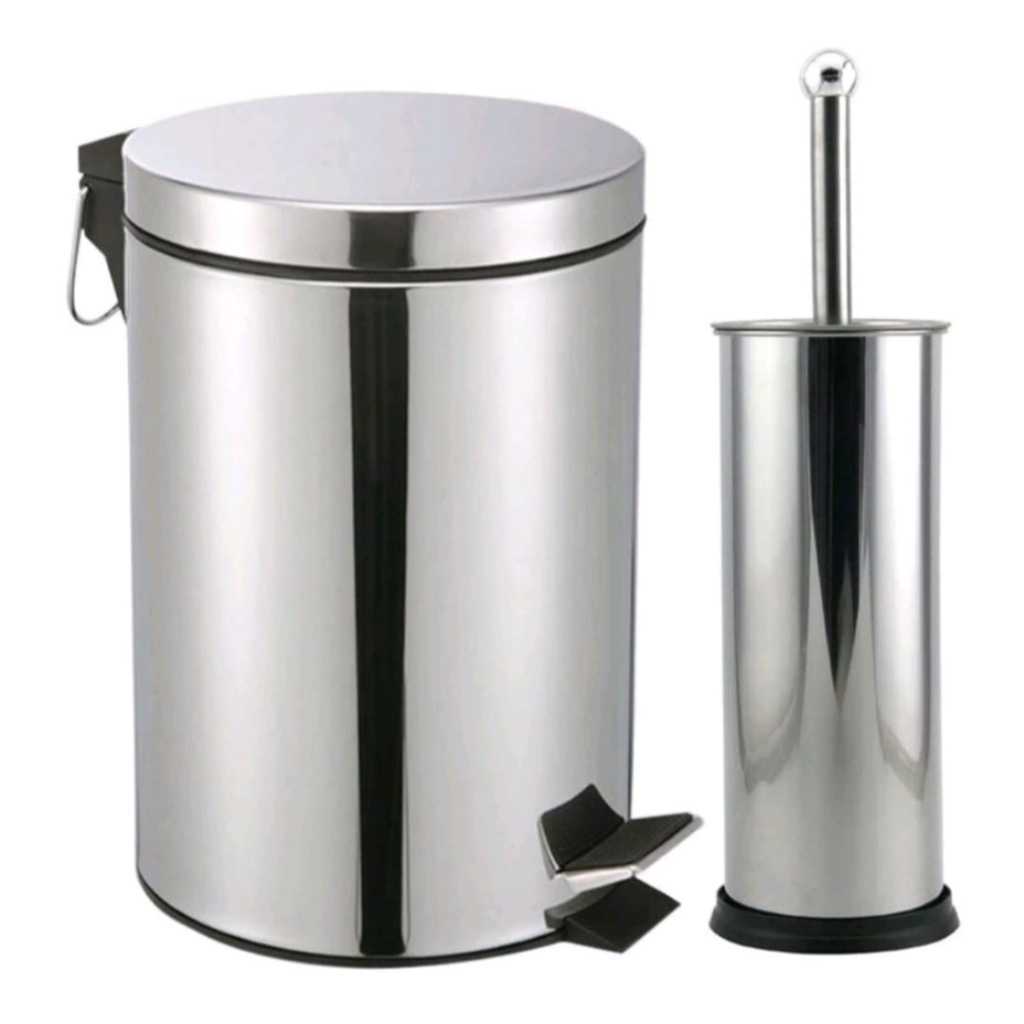 KIT Lixeira banheiro inox 5 litros e Escova  Sanitária inox Cozinha com Pedal Cesto de Lixo removivel