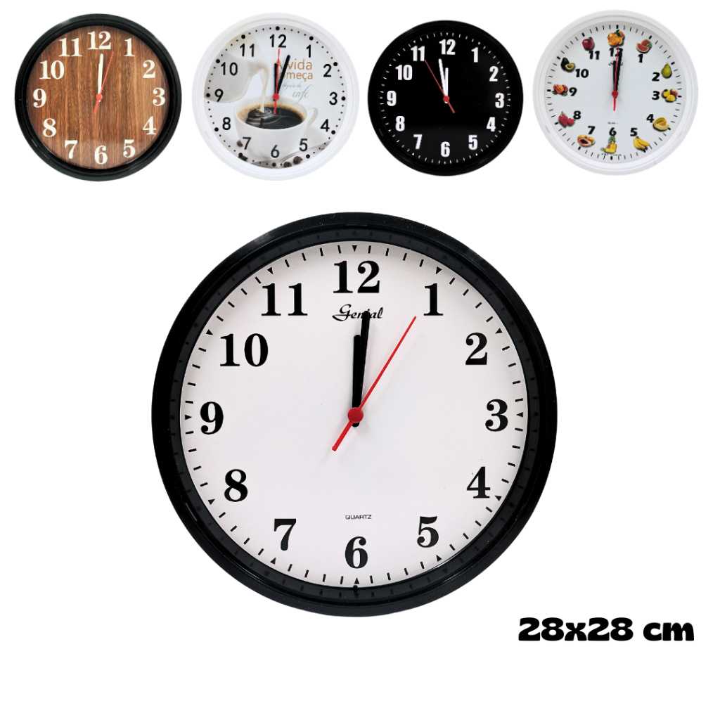 Relógio de Parede Redondo Analógico 28x28cm