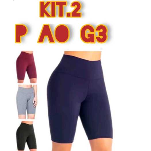 Kit. 2 Bermudas Feminina do P ao G3 Plus Size Legging Fitnes Zero Transparência Cós Duplo Reforçada.