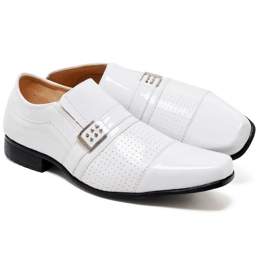Sapato Social Masculino Verniz Leve Confortavel Branco