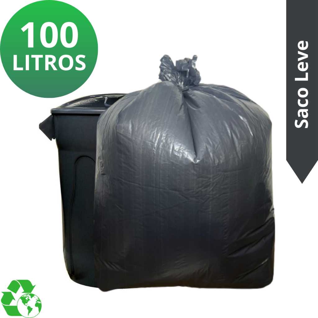 Saco de Lixo 100L Leve pacote com 100 unidades Saco Preto para Resíduos