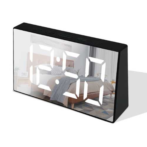 Relógio despertador digital espelhado led de mesa com espelho alarme display com números grandes e alarme modo noturno