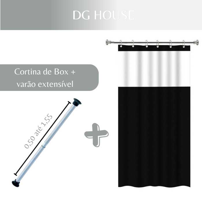 Cortina Box em PVC Para Banheiro Anti Mofo Com Ganchos Varias Cores + Suporte de cortina
