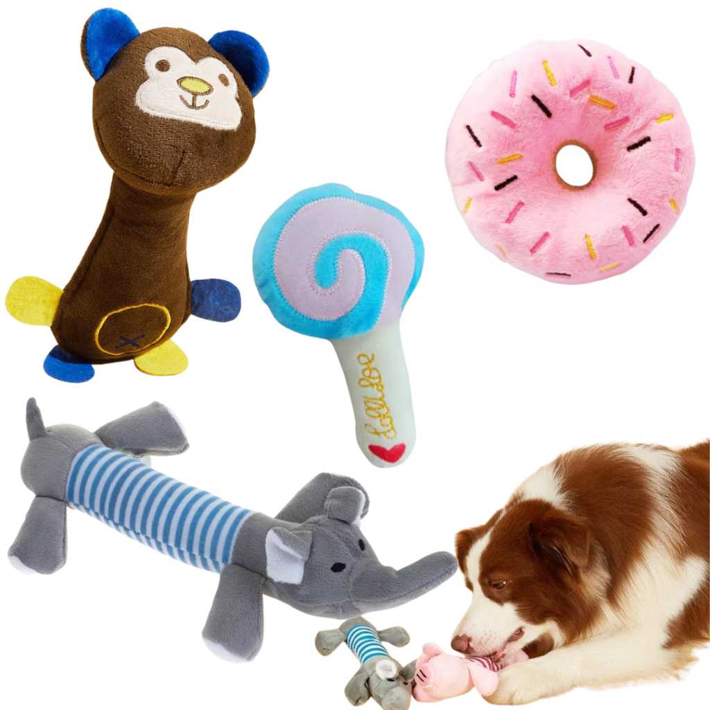 Kit 4 brinquedo mordedor pelucia Pet com barulho cachorro gato