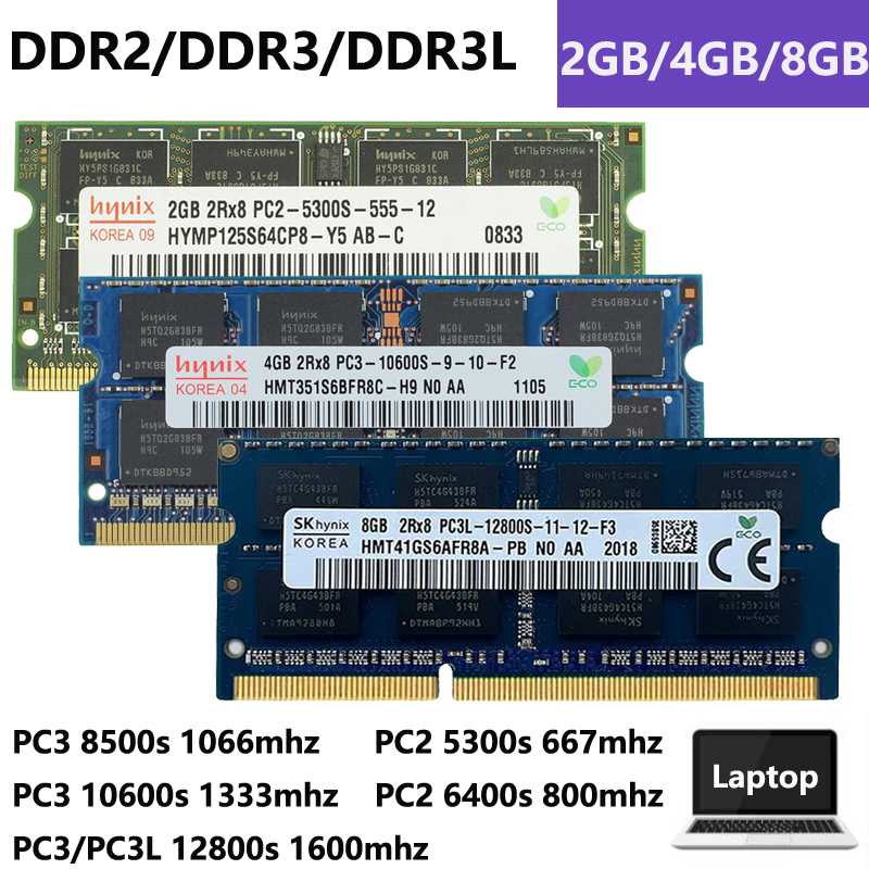 8GB 4GB 2GB DDR2 DDR3/DDR3L PC2-5300S 6400S PC3-8500S 10600S PC3/PC3L-12800S 667MHz 800MHz 1066Mhz 1333MHz 1600MHz Para Memória Hynix Laptop RAM