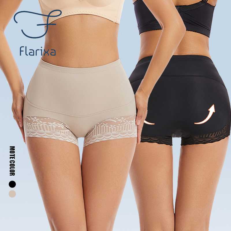 Flarixa Mulheres Calcinhas De Cintura Alta Lace Tummy Control Shorts