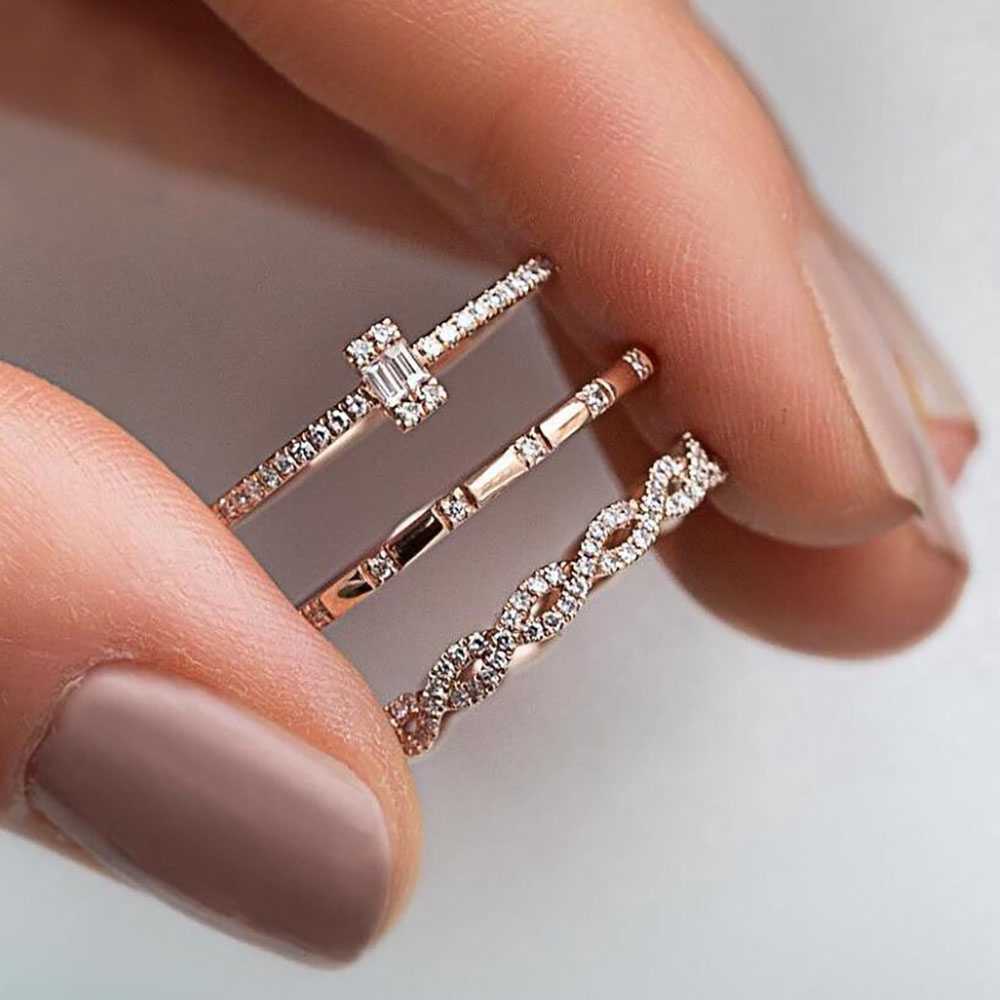 [3Pcs/Set Fashion Infinity Rings For Women Girls Crystal Twist Ring Casais Ouro Noivado Feminino Jóias De