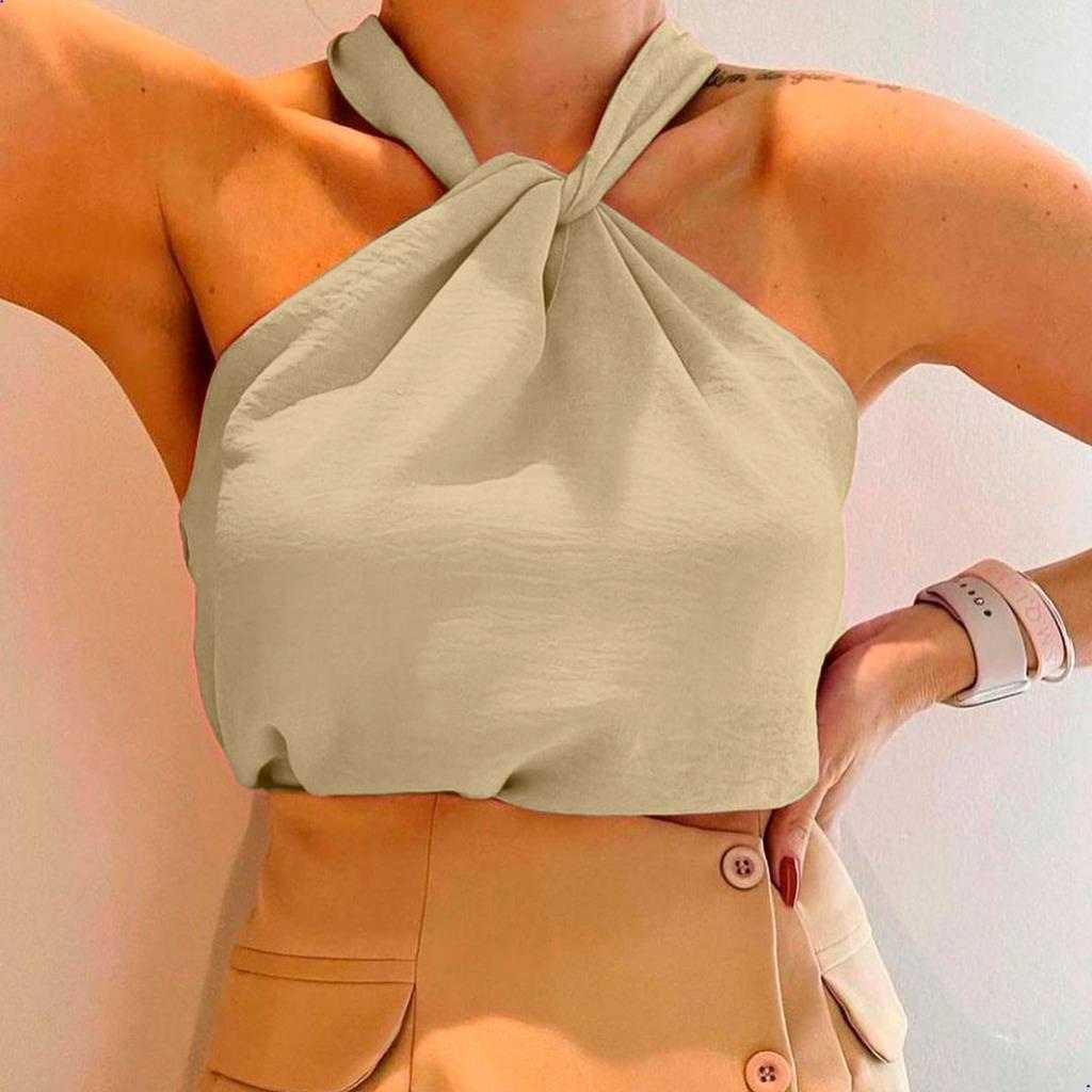 Blusa Feminina Gola Transpassada em No Tecido Duna Tendencia Regata Lisa Basica Elegante Frente Unica Moda Blogueira