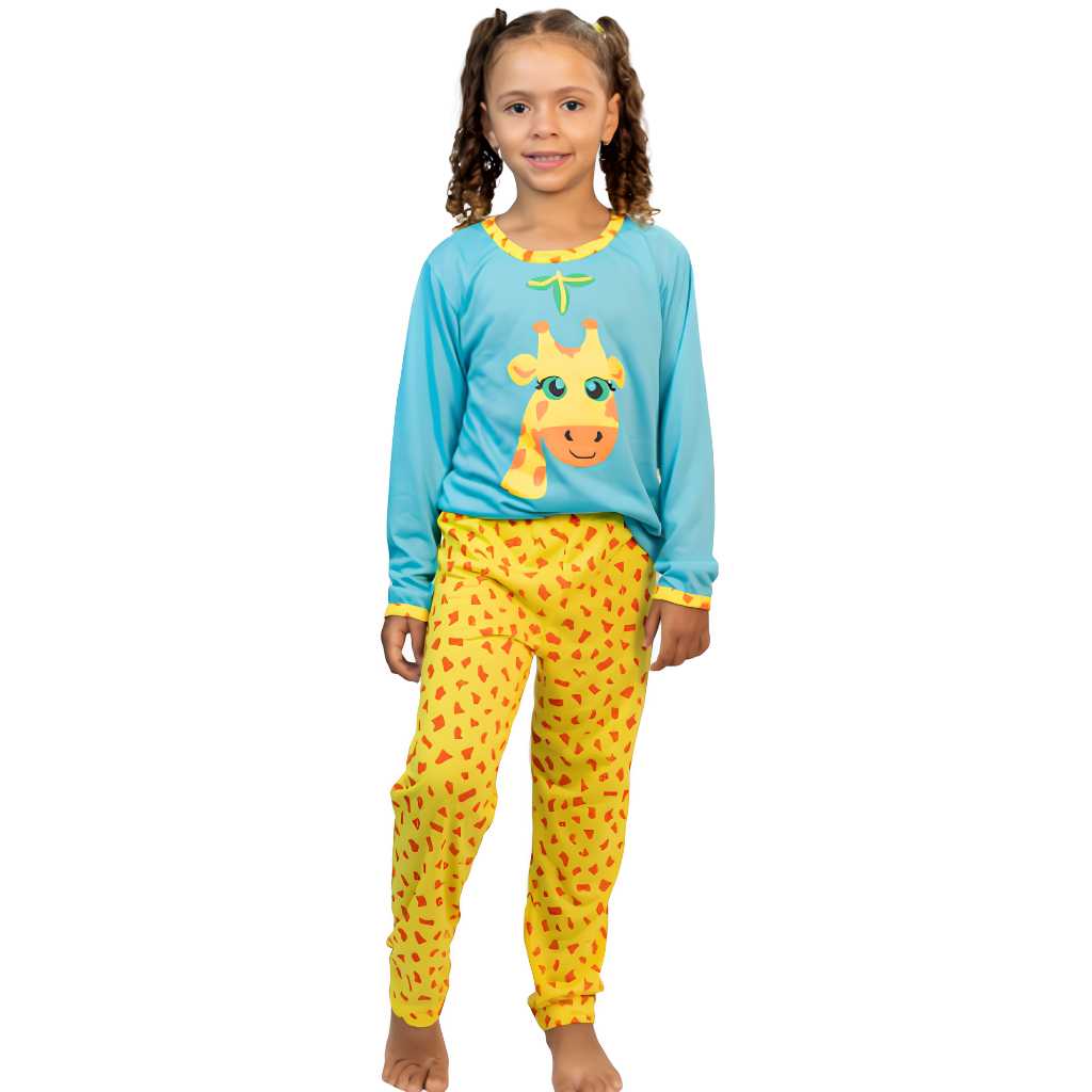 Pijama Longo Infantil Estampado Girafinha Linha Noite