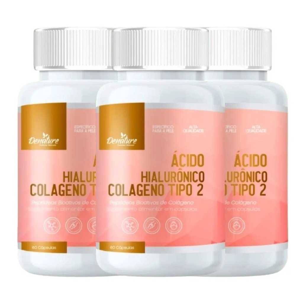 Acido Hialuronico Colágeno Tipo 2  300 cápsulas 500 mg 3 frascos  x 100 caps