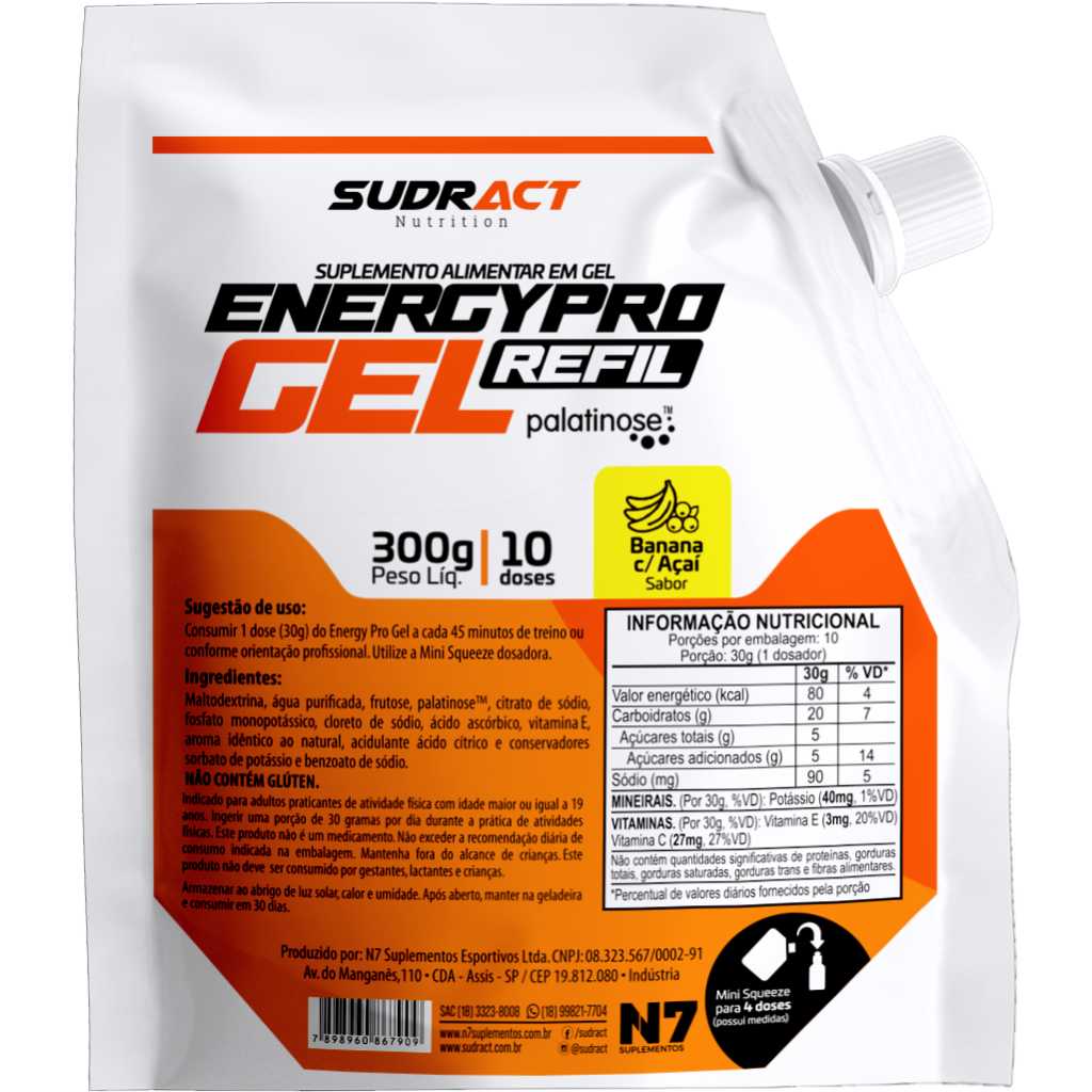 Energy Pro Gel Refil 300g Sudract Nutrition - Gel de Carboidrato (Pedal/Endurance/Bike)