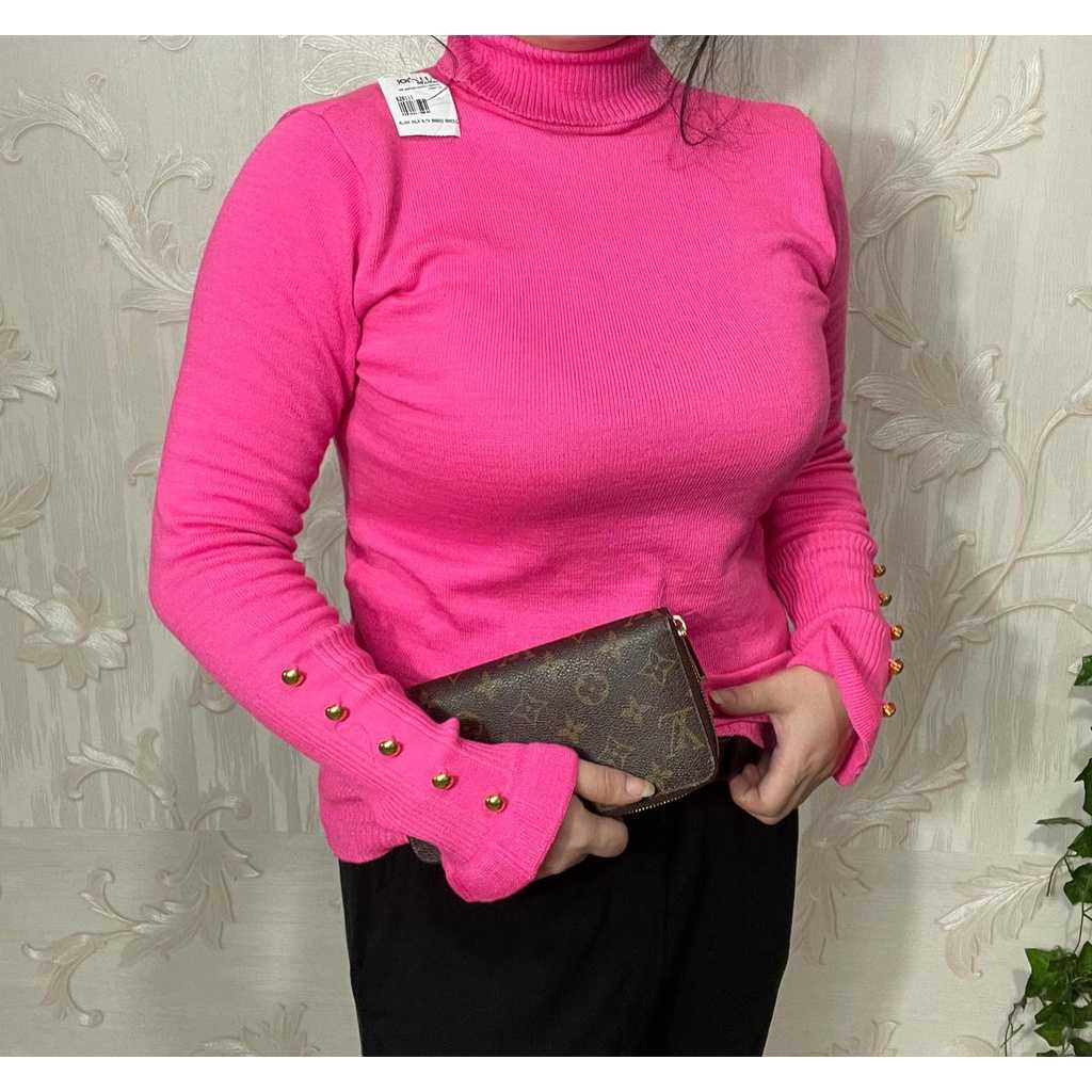 Blusa tricô com Botões gola alta feminino 2023  moda