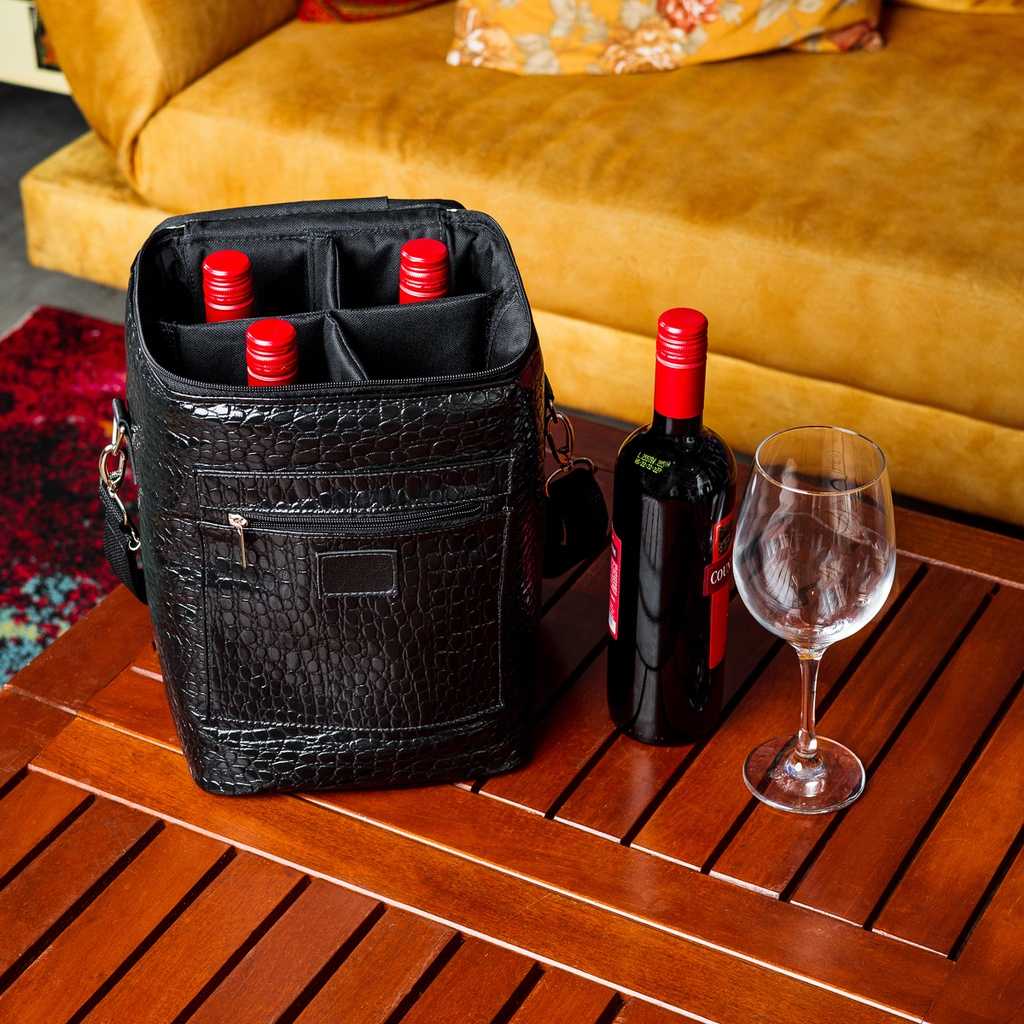 Bolsa Maleta Térmica Porta Vinho Wine Bag 4 Garrafas ou 2 Garrafas e 2 Taças - Pronta Entrega - Envio em 24h - Várias Cores
