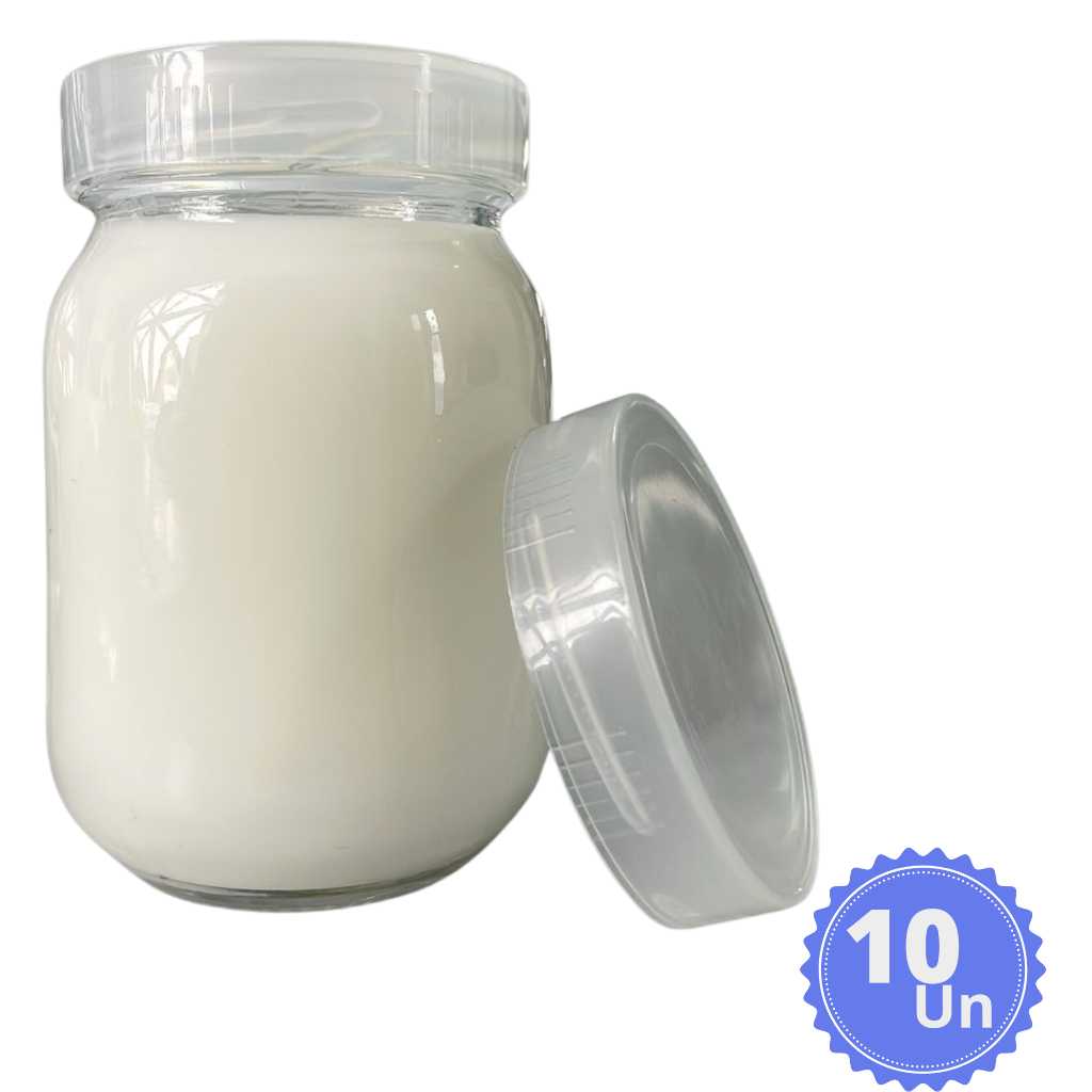 KIT 10 Potes de Vidros para Armazenamento de Leite Materno 267ml Tampas Plasticas BPA Free