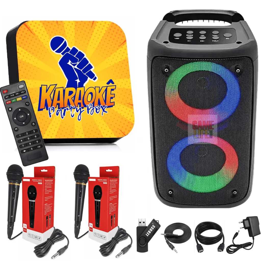 Karaokê Party Box Completo +2 Microfones + Caixa de Som +De 2000 Músicas (Sistema Com Pontuação)