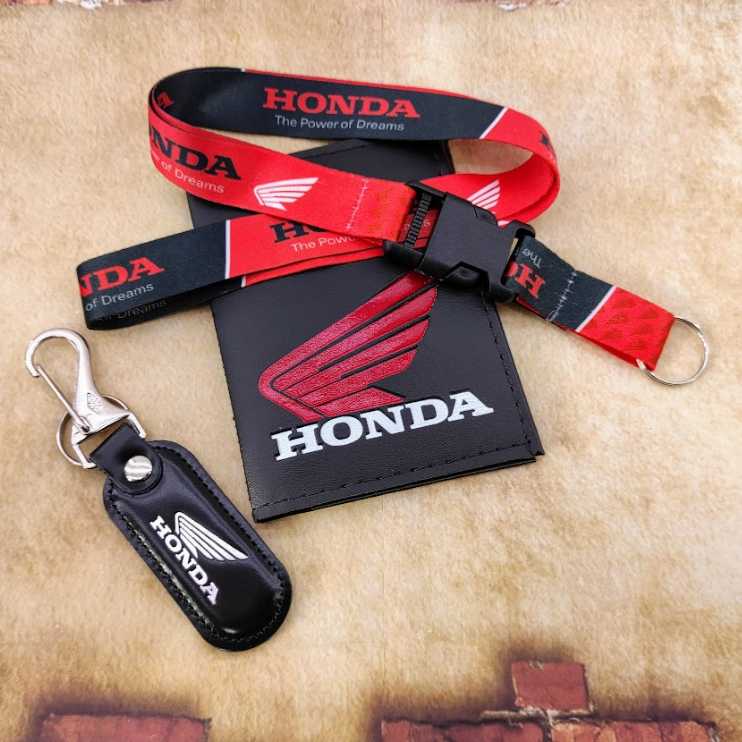 Honda Vermelho Kit Porta Documentos em Couro + Cordão Chaveiro