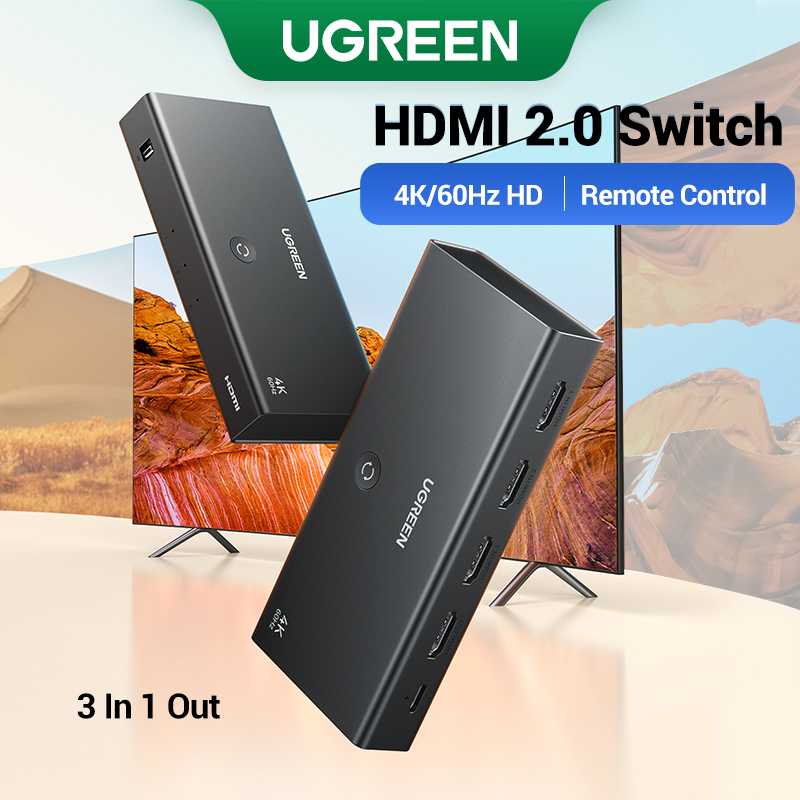 UGREEN HDMI 2.0 Switch 4K60HZ HDR 3 IN 1 OUT Splitter Duplo Display Simultâneo Para Interruptor PS5 Laptop