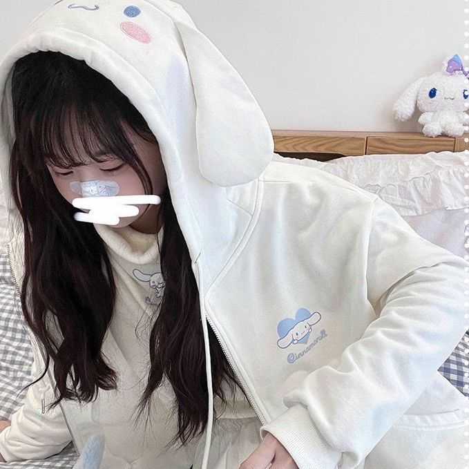 Sweatshirts Femininas Finas Japonesas Bordadas Com Zíper Solto