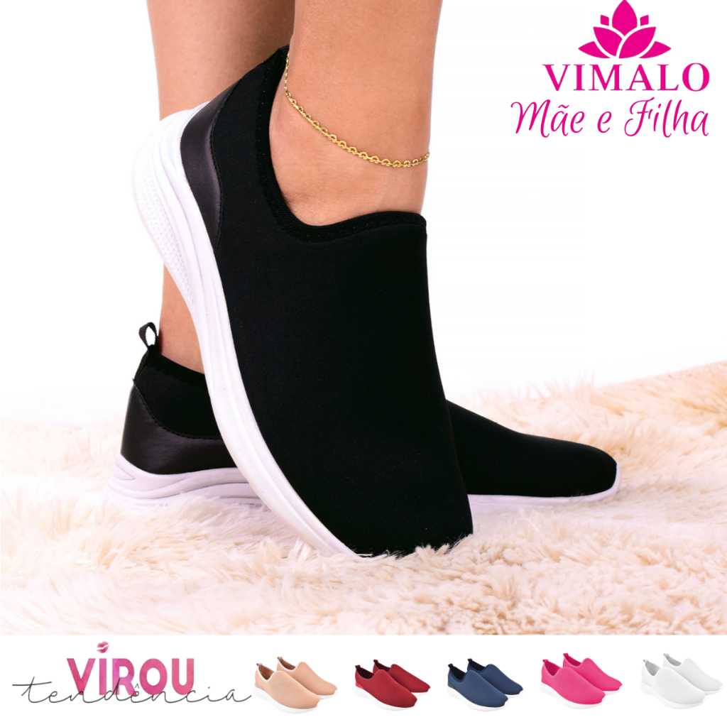 Tênis Feminino Meia Calce Fácil Slip On Leve Flexível Confortável Para Caminhada Academia Vl-05