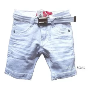 Roupa Infantil Bermuda Short Jeans Branco Com Cinto Bebê Menino Juvenil