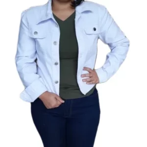 jaqueta feminina branca de sarja