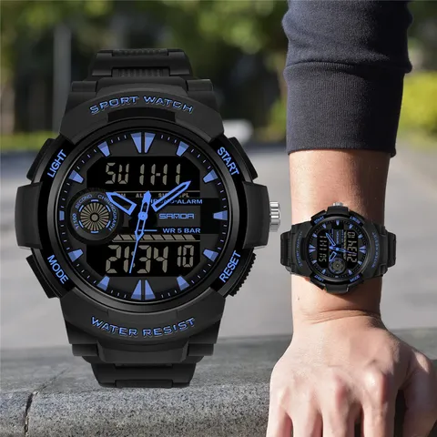 Relógios esportivos masculinos SANDA Relógios de pulso digitais com luz de fundo digital à prova dágua Relógio de quartzo masculino analógico à prova dágua relógio de pulso LED