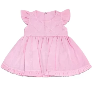 Vestido Infantil Bebê Menina Rosa Com Nervura 100 Algodão Clarice Tam P ao 3 anos