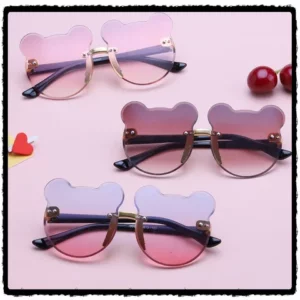 Óculos de sol sem armação e aro de orelhas de gato óculos para crianças cinza rosa vermelho lente fashion