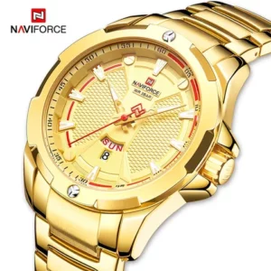 NAVIFORCE Mens Sport Gold Full Steel Quartz Watches