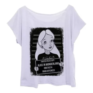 Camiseta Blusinha Blusa Tshirt Manga Japonesa Feminina Plus Size Estampa Alice Procurada País Maravilhas Tamanho Grande até G3 56
