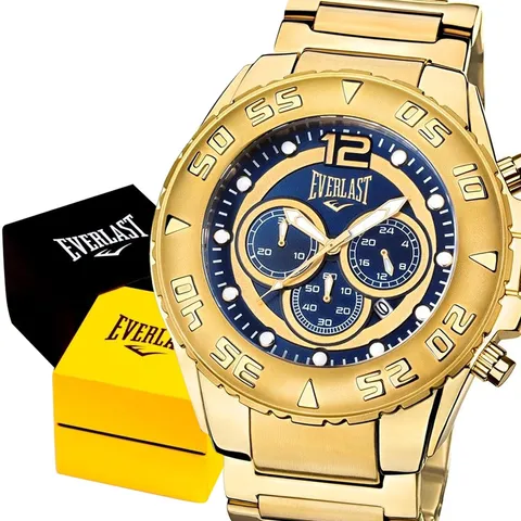 Relógio Masculino Dourado Everlast Original 2 Anos Garantia