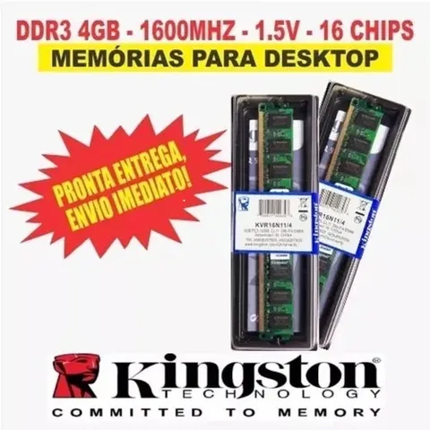 Memoria Kingston DDR3 4GB 1600mhz KVR 16N114gb PC