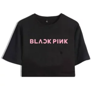Camiseta cropped feminino Black Pink basico algodão banda