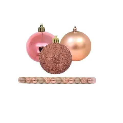Bola De Natal Mista Rosê Gold 5cm Com 12 Unidades Magizi