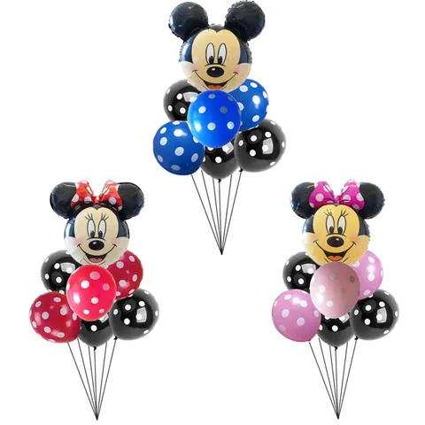 7pçs Minnie Mickey Mouse cabeça Balões de papel alumínio Festa de Feliz Aniversário Decorações crianças Desenhos animados Suprimentos para festa