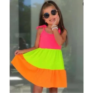 Vestido infantil feminino Neon