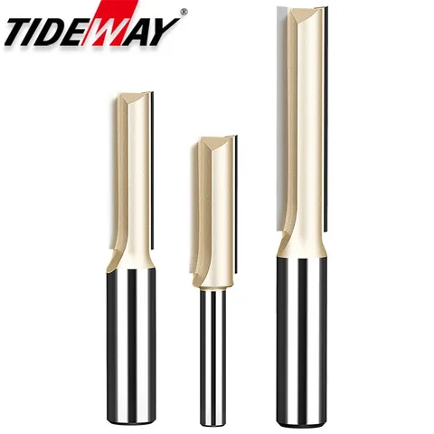 Tideway Reta Router Bits 12 14 Haste Duplo Flauta Plunge Fresa Carboneto De Madeira Enrarada Aparamento Ferramenta