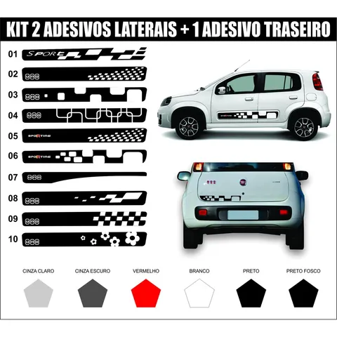 Kit Adesivos Faixas Laterais Traseira Novo Uno Vivace Sporting Attractive Drive Fiat