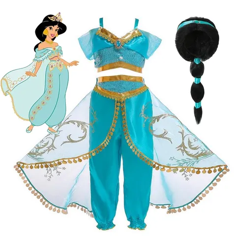 Jasmim Princesa Meninas Vestido Filme Aladdin Crianças Traje Cosplay Festa De Aniversário Dos Desenhos Animados Prom Attire