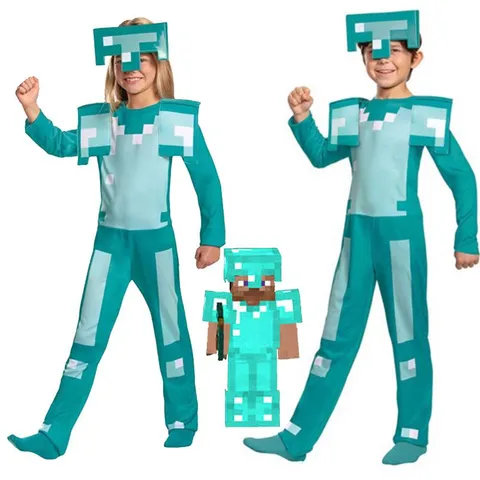 Meninos Vestido Armadura Minecraft Costume Girls Up Cosplay Macacão Criança Terno Steve