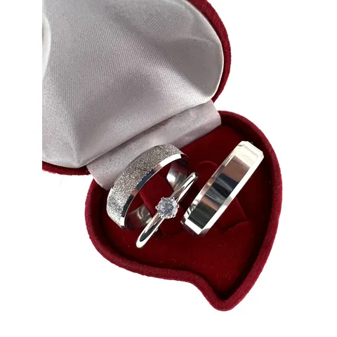 Par de Aliança Prata de Namoro Chanfrada 6mm Diamantada X Lisa de Compromisso Anel Solitário Pedra Zircônia