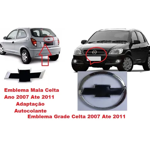 Kit Emblema Chevrolet Grade E Mala Celta 2007 2008 2009 2010 2011 Black Preto Fosco